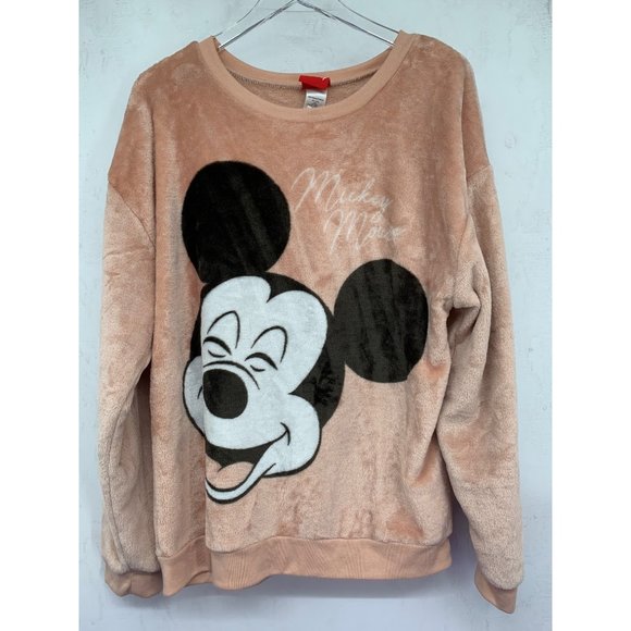 Disney Womans Micky Mouse Shirt Long Sleeve XL Pink Peachy Polyester Minky Velou - Picture 2 of 8